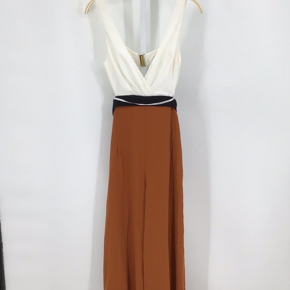 Black Halo White and Brown Jumpsuit